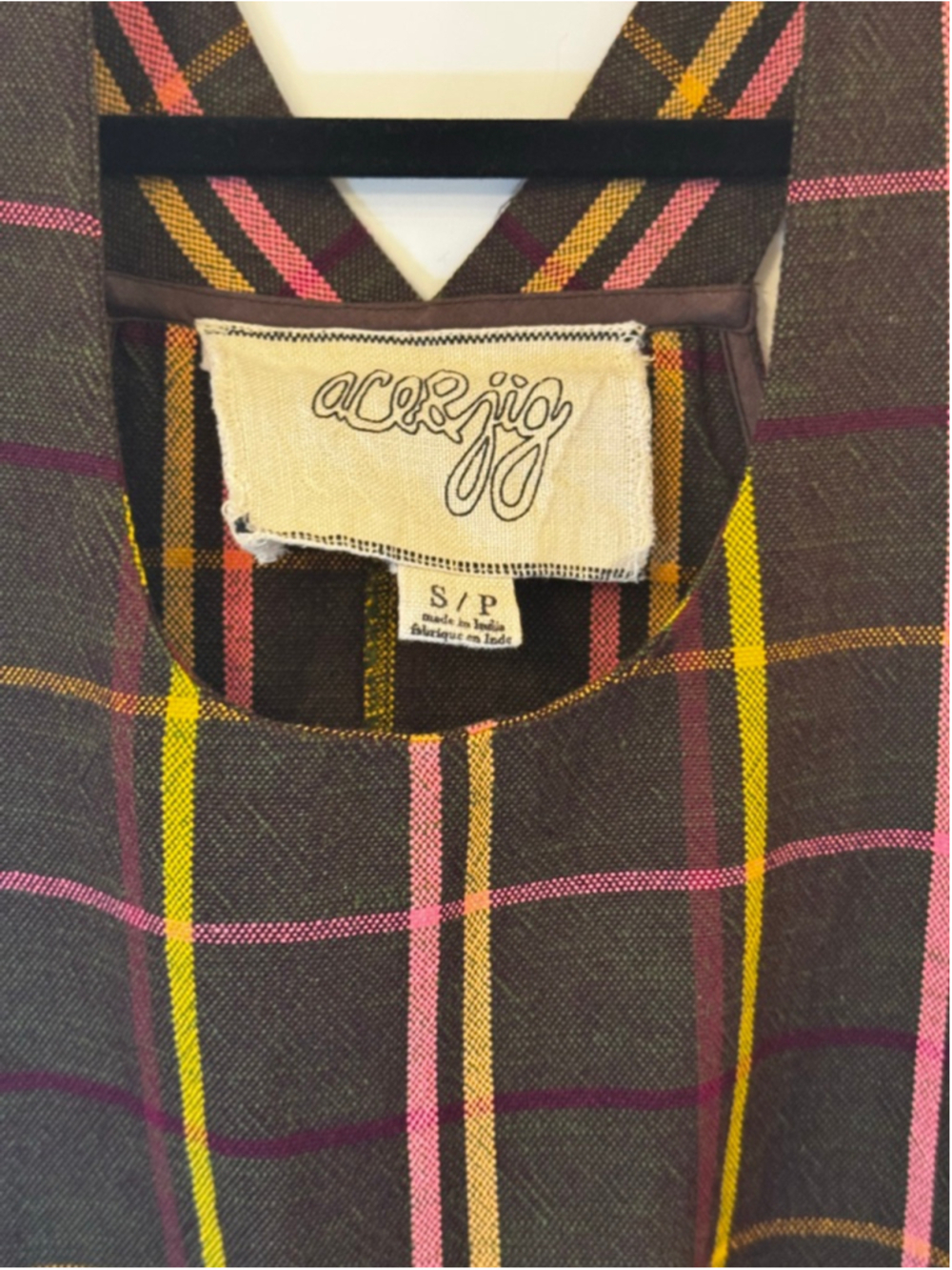 Ace & Jig Plaid Pinafore Apron Dress Brown Green Organic Cotton Size S - Picture 3 of 5